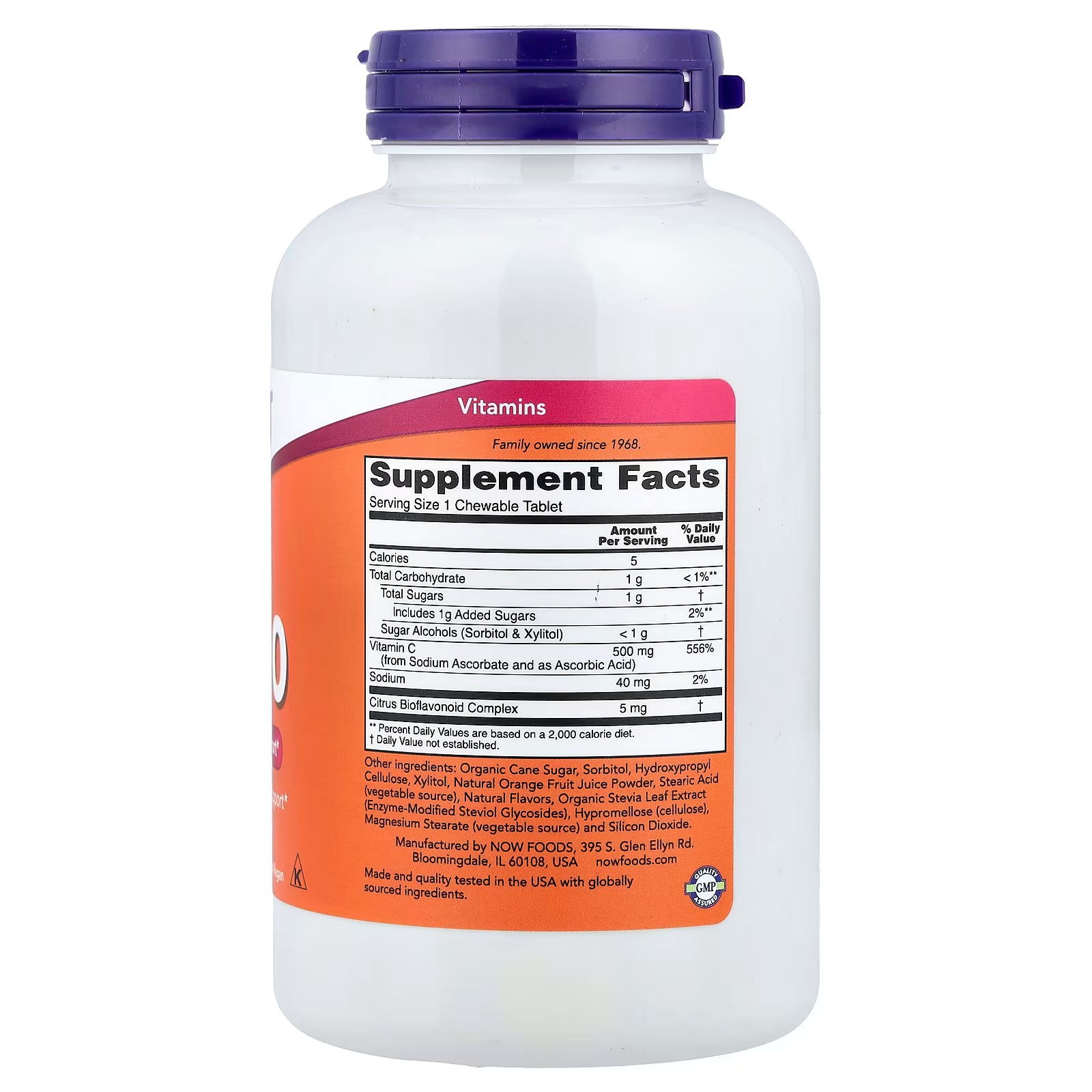 NOW Foods Vitamin C-500 Chewable Supplement Facts – 500mg Vitamin C from Sodium Ascorbate & Ascorbic Acid, Citrus Bioflavonoid Complex 5mg, GMP Certified, Made in USA – docxora.com