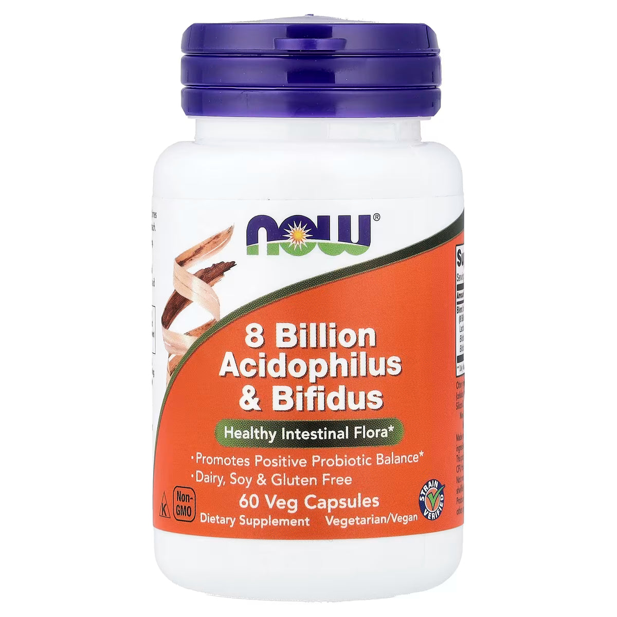 NOW Foods 8 Billion Acidophilus & Bifidus probiotic, 60 veg capsules, front bottle view, docxora.com Pakistan