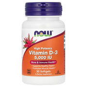 NOW Foods High Potency Vitamin D-3 5000 IU 30 Softgels - Bone & Immune Health - Supports Healthy Teeth & Promotes Muscle Health - Non-GMO - USA Imported at docxora.com