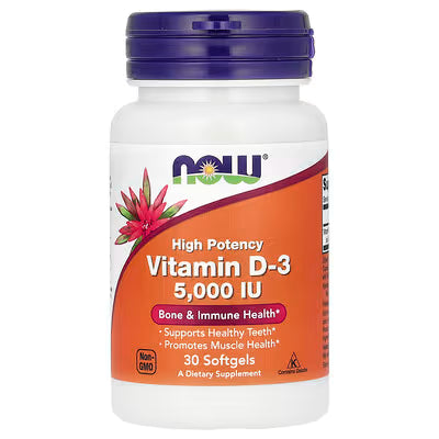 NOW Foods High Potency Vitamin D-3 5000 IU 30 Softgels - Bone & Immune Health - Supports Healthy Teeth & Promotes Muscle Health - Non-GMO - USA Imported at docxora.com