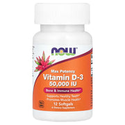 NOW Foods Vitamin D-3 50,000 IU Max Potency Softgels – Bone & Immune Health Dietary Supplement, 12 Softgels