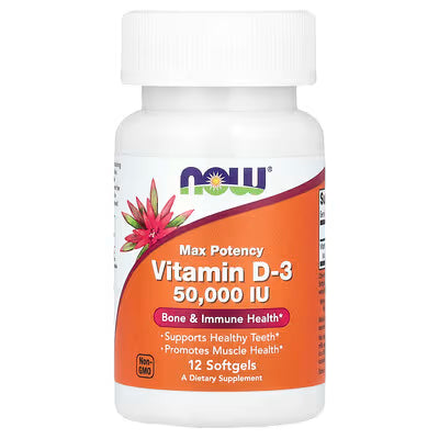 NOW Foods Vitamin D-3 50,000 IU Max Potency Softgels – Bone & Immune Health Dietary Supplement, 12 Softgels