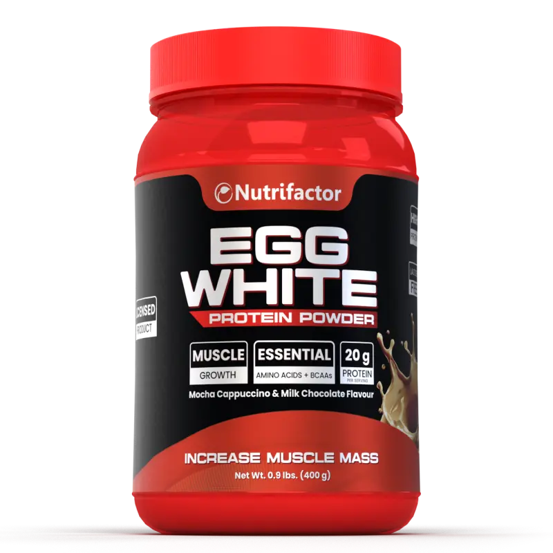 Nutrifactor Egg White Protein Powder 400g – 20g Protein per Serving, Essential Amino Acids & BCAAs, Muscle Growth, Mocha Cappuccino & Milk Chocolate Flavour – docxora.com Pakistan
