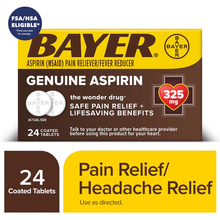 BAYER ASPIRIN 325MG (PAIN RELIVER/FEVER REDUCER) 24COATED TABLETS
