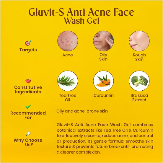 GLUVIT-S FACE ANTI ACNE WASHING GEL, 100ML