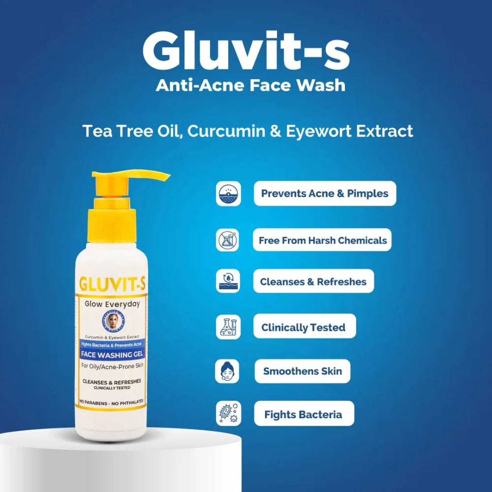 GLUVIT-S FACE ANTI ACNE WASHING GEL, 100ML