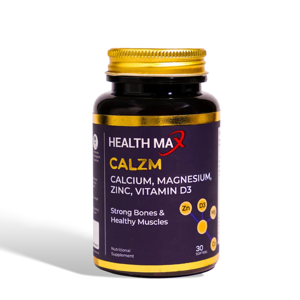 Health Max Calzm supplement bottle on a white background