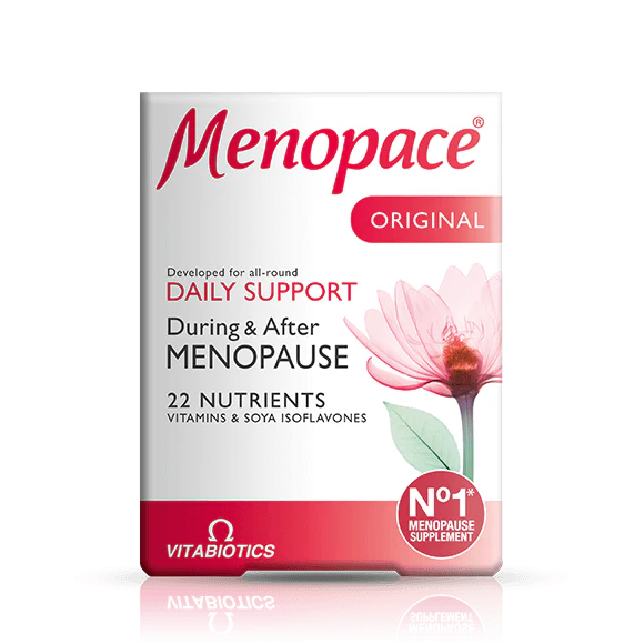 Vitabiotics Menopace Original 30 Tablets – No.1 Menopause Supplement with 22 Nutrients, Vitamins & Soya Isoflavones, Before During & After Menopause – Available at docxora.com Pakistan
