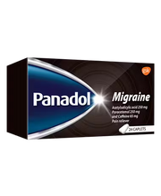 Panadol Migraine 24 Caplets - Acetylsalicylic Acid 250mg, Paracetamol 250mg, Caffeine 65mg Pain Reliever by GSK - Available at docxora.com Pakistan
