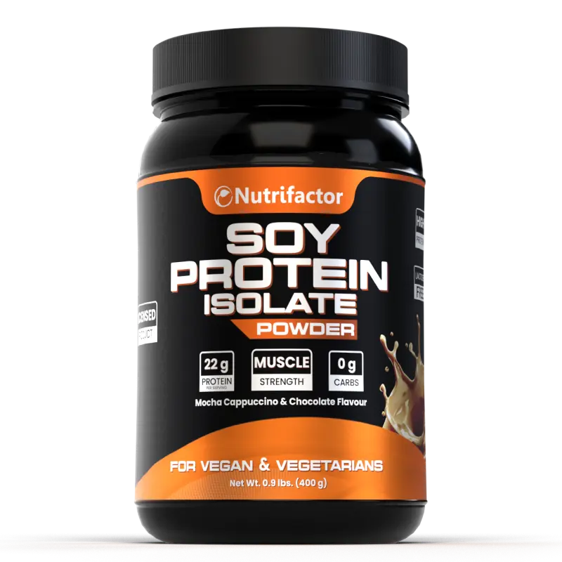 Nutrifactor Soy Protein Isolate Powder 400g – 22g Protein, 0g Carbs, Muscle Strength, For Vegan & Vegetarians, Mocha Cappuccino & Chocolate Flavour – docxora.com Pakistan
