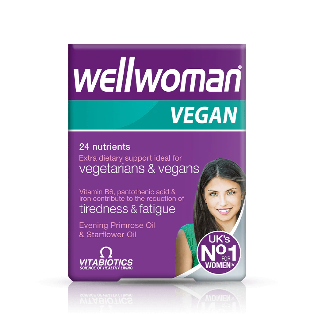 Vitabiotics Wellwoman Vegan 60 Tablets – 24 Nutrients Multivitamin for Vegetarians & Vegans, Evening Primrose Oil & Starflower Oil, UK's No.1 Women's Supplement – Available at docxora.com Pakistan
