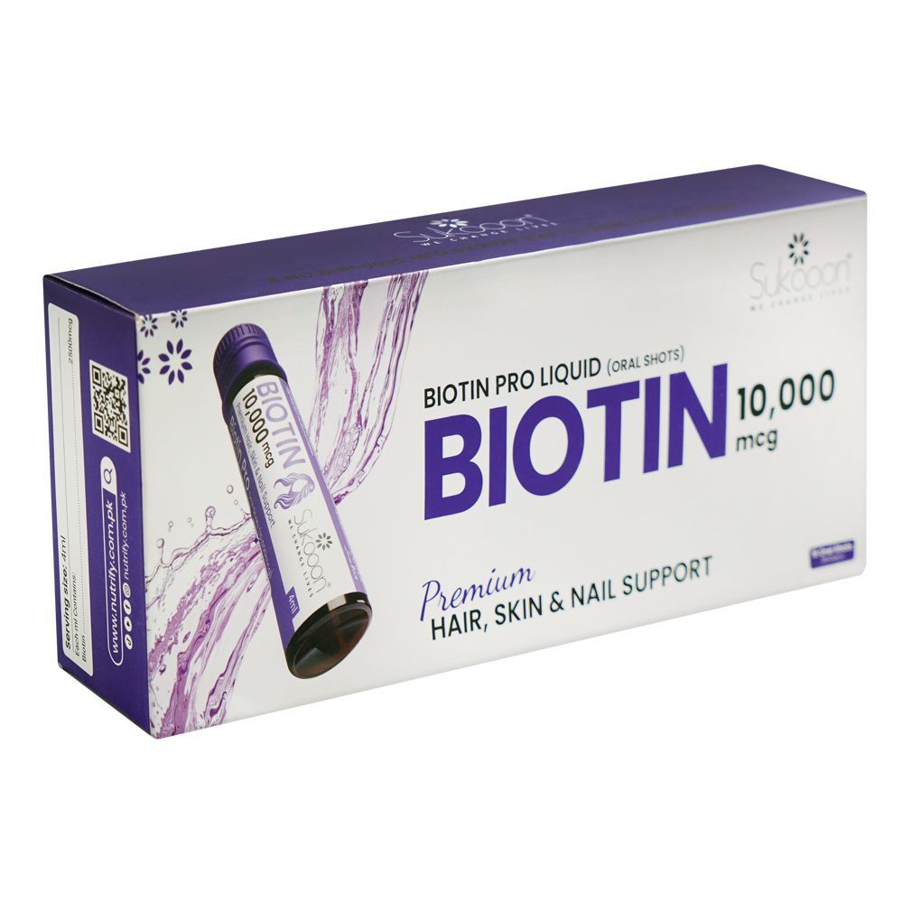 Sukoon Biotin Pro Liquid Oral Shots 10,000mcg Box – Premium Hair, Skin & Nail Support Supplement – Available at DocXora Pakistan
