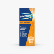 Beechams All In One Cold & Flu Syrup 160ml box with paracetamol, phenylephrine and guaifenesin on a clean white background, available at docxora.com Pakistan**