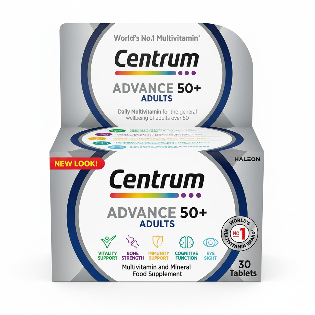 Centrum Advance 50+ Adults Daily Multivitamin 30 Tablets – Vitality, Bone Strength, Immunity, Cognitive Function & Eye Sight Support – Available at docxora.com Pakistan
