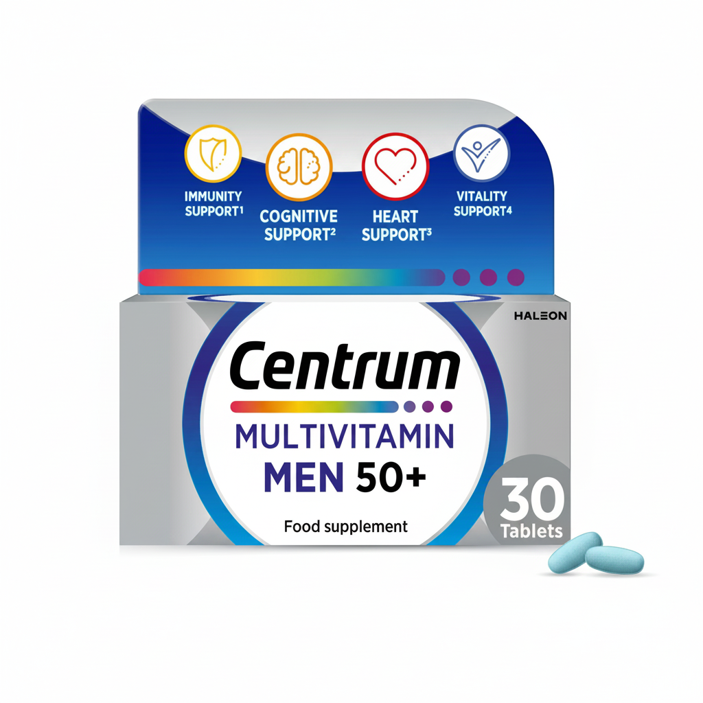Centrum Multivitamin Men 50+ 30 Tablets – immunity, cognitive, heart and vitality support food supplement – Available at docxora.com Pakistan
