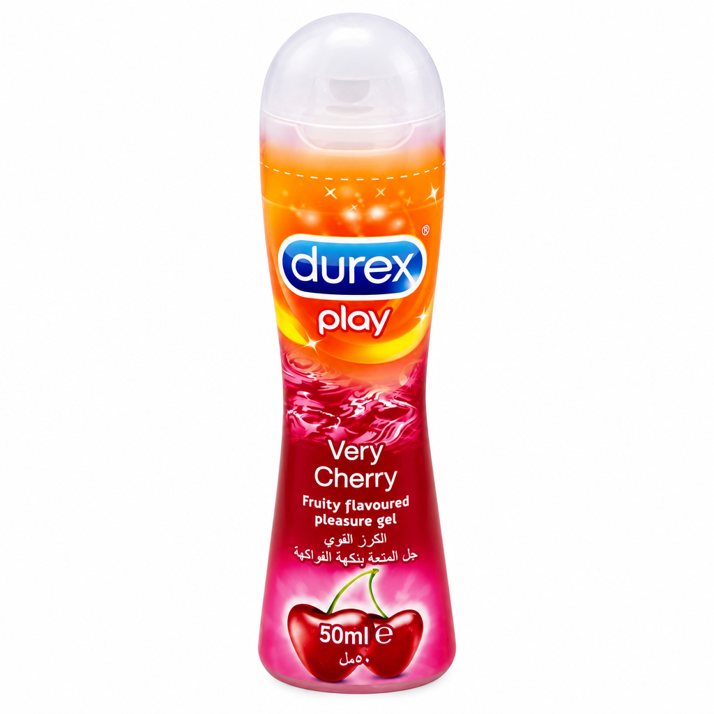 Durex Play Very Cherry 50ml pleasure gel bottle with cherry design and white cap on a white background – docxora.com Pakistan