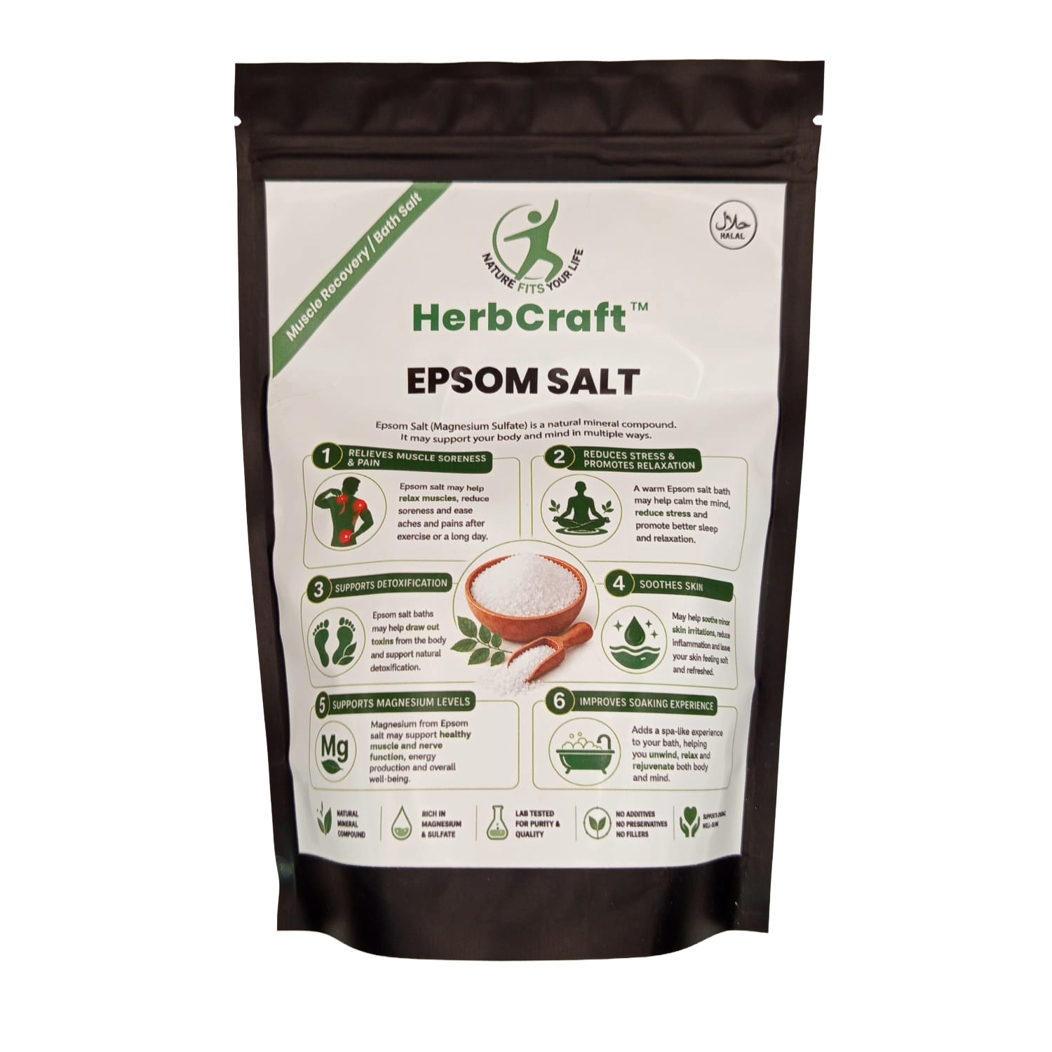 HerbCraft Epsom Salt 250g – Muscle Recovery & Bath Salt, Magnesium Sulfate, Relieves Soreness, Reduces Stress & Promotes Relaxation – Halal Certified – Available at docxora.com Pakistan

