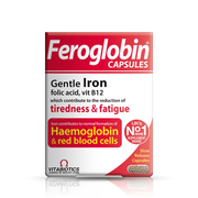 Vitabiotics Feroglobin Capsules 30 Capsules Front Pack - Gentle Slow Release Iron with Folic Acid & Vitamin B12 for Tiredness & Fatigue, Haemoglobin & Red Blood Cells - UK Imported Supplement Available in Pakistan at docxora.com