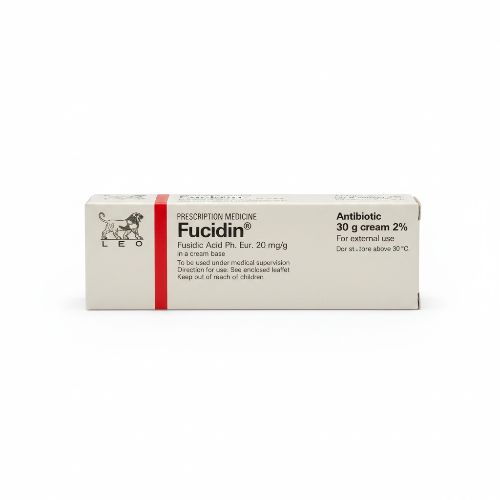 Fucidin 2% cream box on a clean white background, available at DocXora Pakistan
