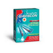 Gaviscon Advance Peppermint Liquid Sachets 24 pack box on a clean white background, available at docxora.com Pakistan`