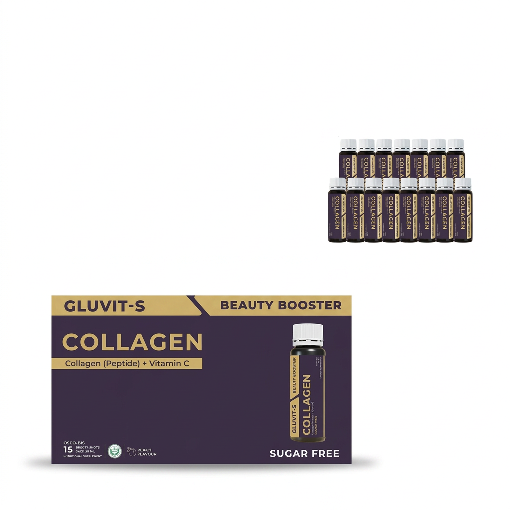 Gluvit-S Beauty Booster Collagen box with 15 ampoules, purple and gold packaging – docxora.com Pakistan.