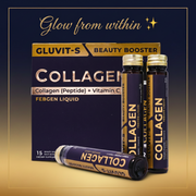 Gluvit-S Beauty Booster Collagen – Collagen Peptide + Vitamin C Febgen Liquid, 15 Shots × 30ml, Sugar Free – Glow from within