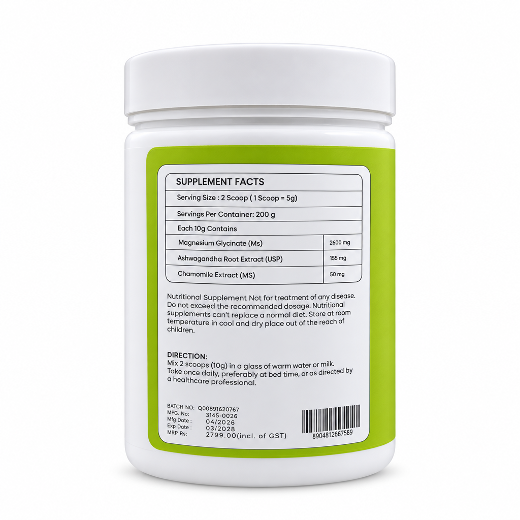 Gluvit-S Magnesium Powder white jar back view showing Supplement Facts, ingredients, directions and barcode on a green-bordered label | docxora.com Pakistan