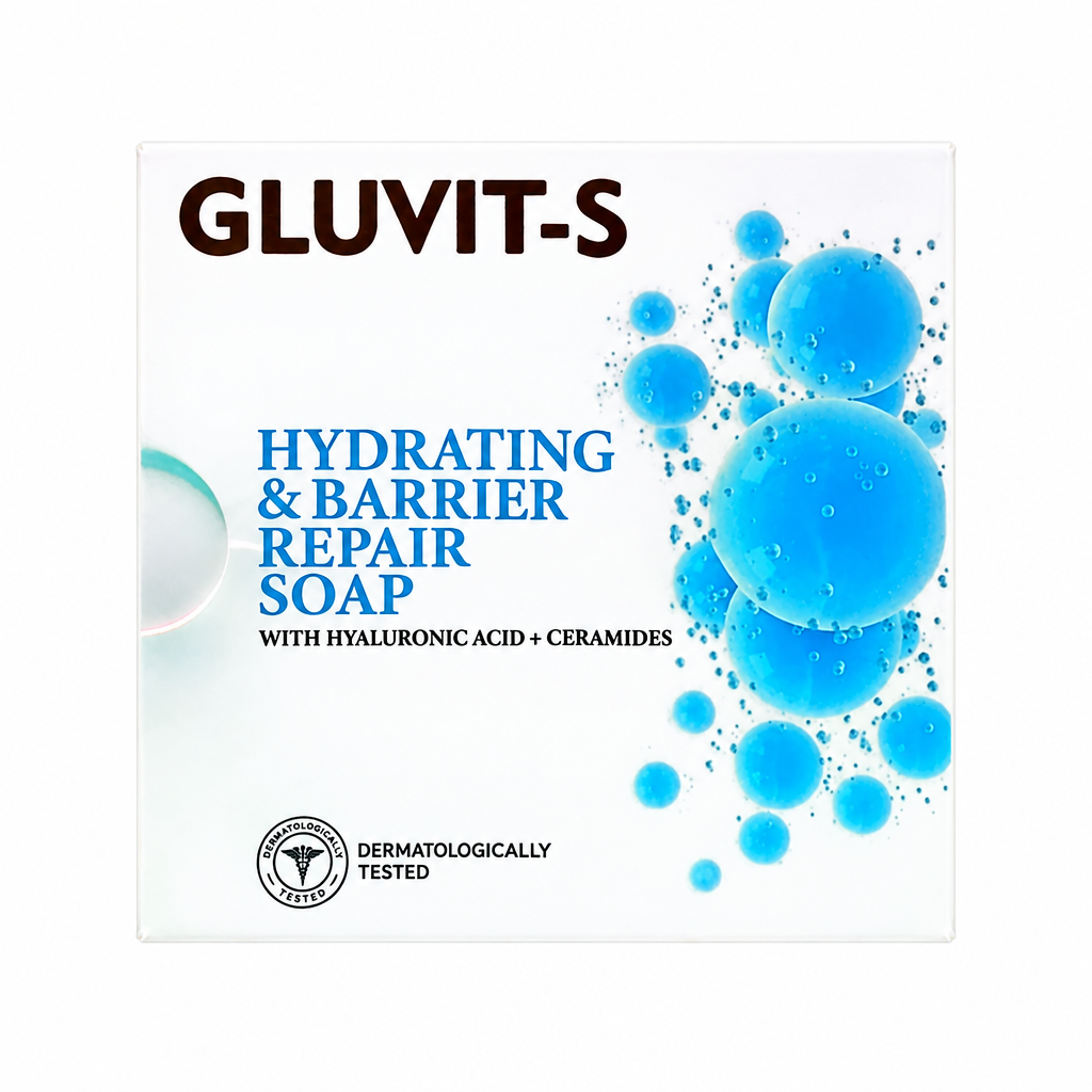 GLUVIT-S Hydrating & Barrier Repair Soap with Hyaluronic Acid and Ceramides, front view on white background | docxora.com Pakistan