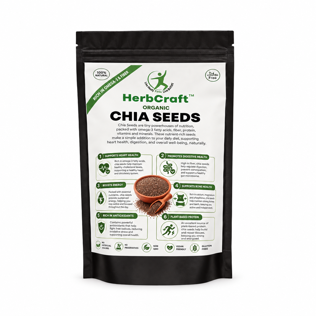 HerbCraft Organic Chia Seeds 250g – Supports Heart Health, Digestion & Weight Management – 100% Organic, Halal Certified – Available at docxora.com Pakistan
