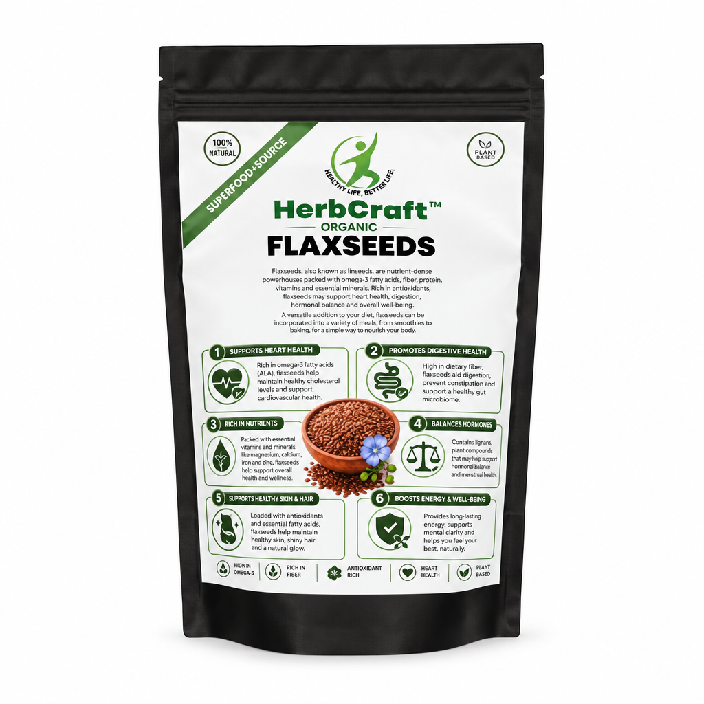HerbCraft Organic Flaxseeds 250g pouch with omega-3, fiber and nutrient-rich benefits, halal and 100% organic – DocXora Pakistan