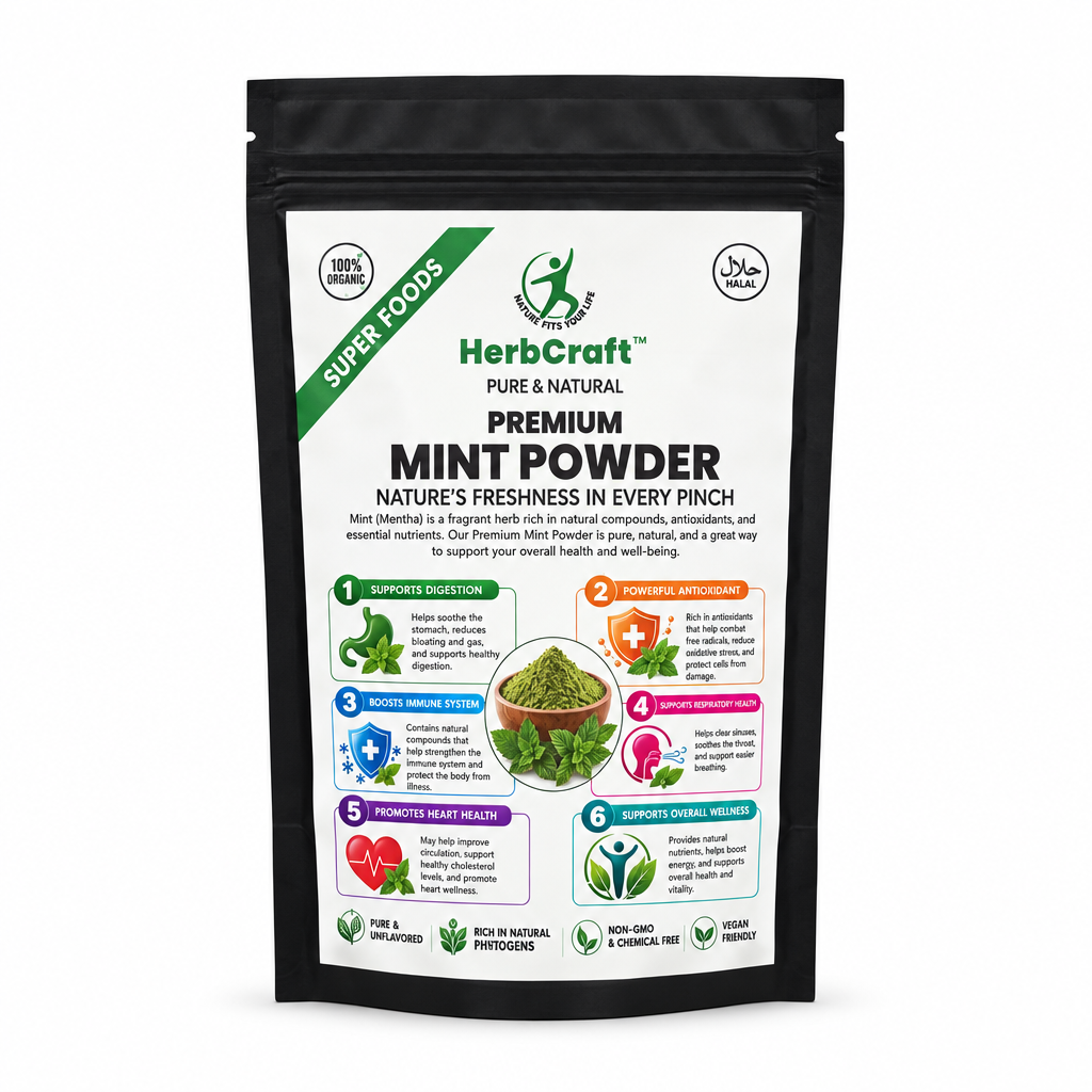 HerbCraft Premium Mint Powder black pouch front view on a white background – docxora.com Pakistan
