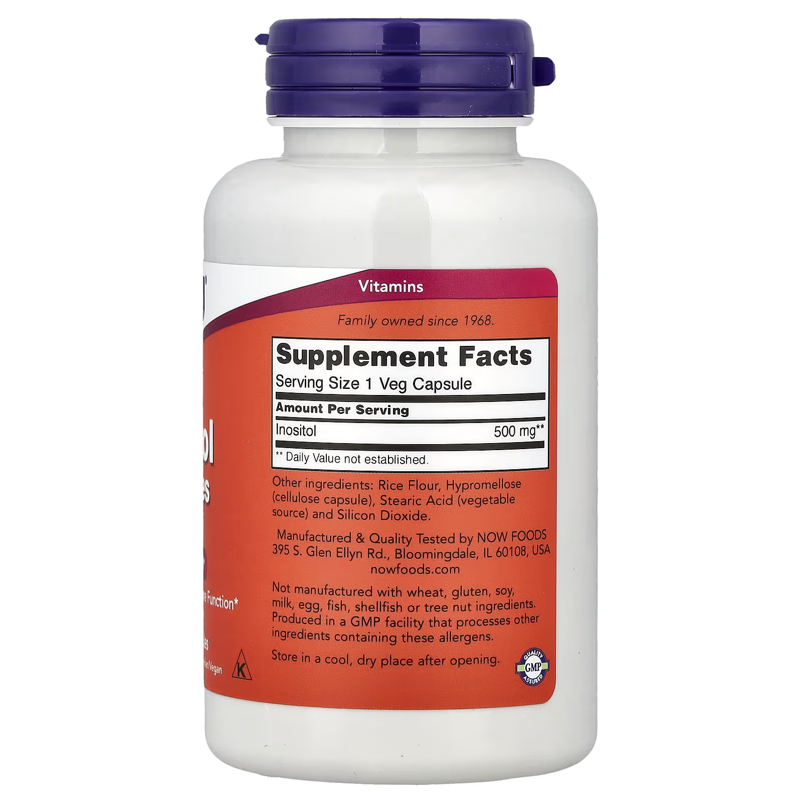 NOW Foods Inositol 500mg Supplement Facts Label - Serving Size 1 Veg Capsule, 500mg Inositol - Buy in Pakistan at Docxora