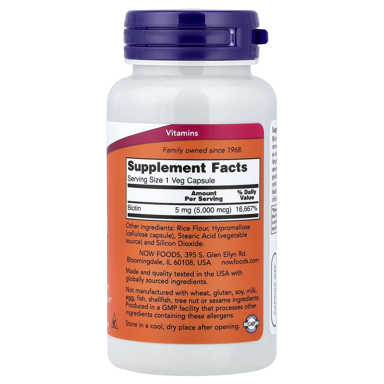 NOW Foods Biotin 5000mcg Supplement Facts - 5mg Biotin Per Veg Capsule 16667% DV - GMP Certified - No Wheat Gluten Soy Sesame - Made in USA - Docxora Pakistan