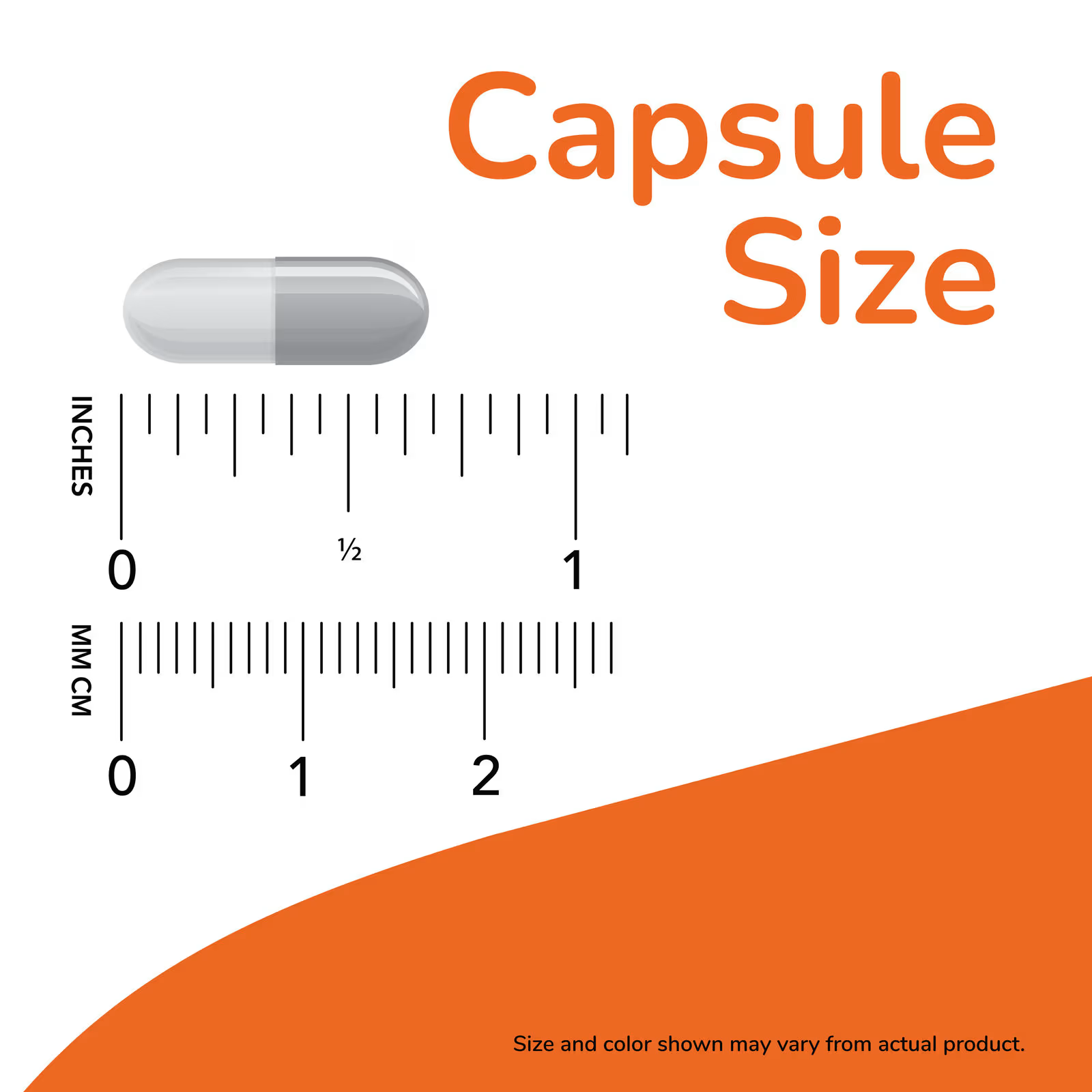 Capsule size measurement chart with a ruler and text indicating 'Capsule Size'.