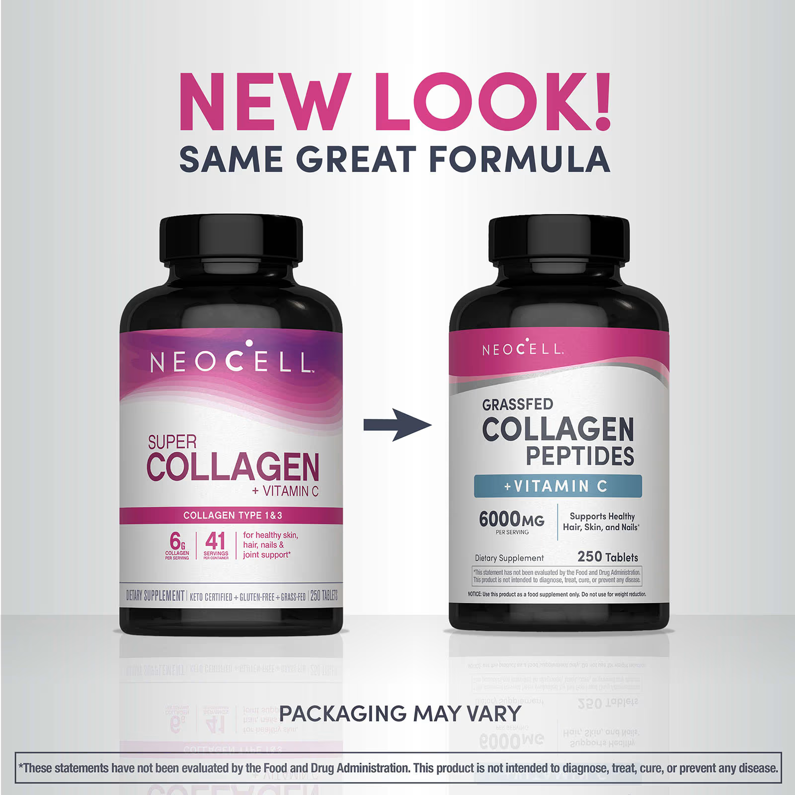 NeoCell Grassfed Collagen Peptides + Vitamin C 250 Tablets – New Look Same Great Formula, Upgraded from Super Collagen to Grassfed Collagen Peptides, 6000mg Per Serving, 41 Servings, Supports Healthy Hair Skin and Nails, Packaging May Vary
