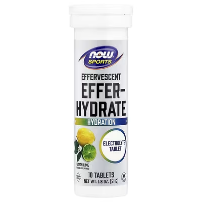 NOW Foods Sports Effer-Hydrate Effervescent Electrolyte Tablet Lemon Lime 10 Tablets 1.8oz - Crisp Refreshing Hydration Support for Athletes