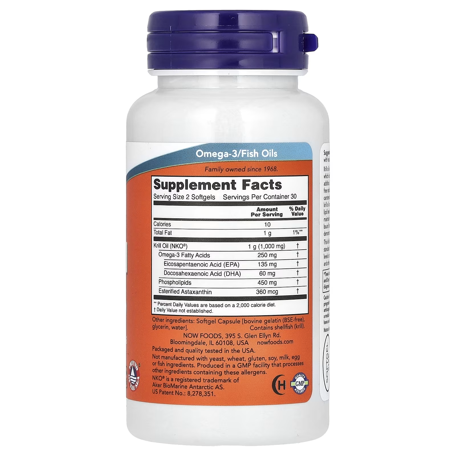 Krill Oil (NKO®): 1,000mg per serving (2 softgels)
Omega-3 Fatty Acids: 250mg
EPA: 135mg
DHA: 60mg
Phospholipids: 450mg
Esterified Astaxanthin: 360mcg