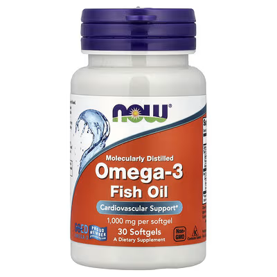 NOW Foods Omega-3 Fish Oil 1000mg 30 Softgels - Molecularly Distilled Cardiovascular Support with EPA and DHA, Friend of the Sea Certified