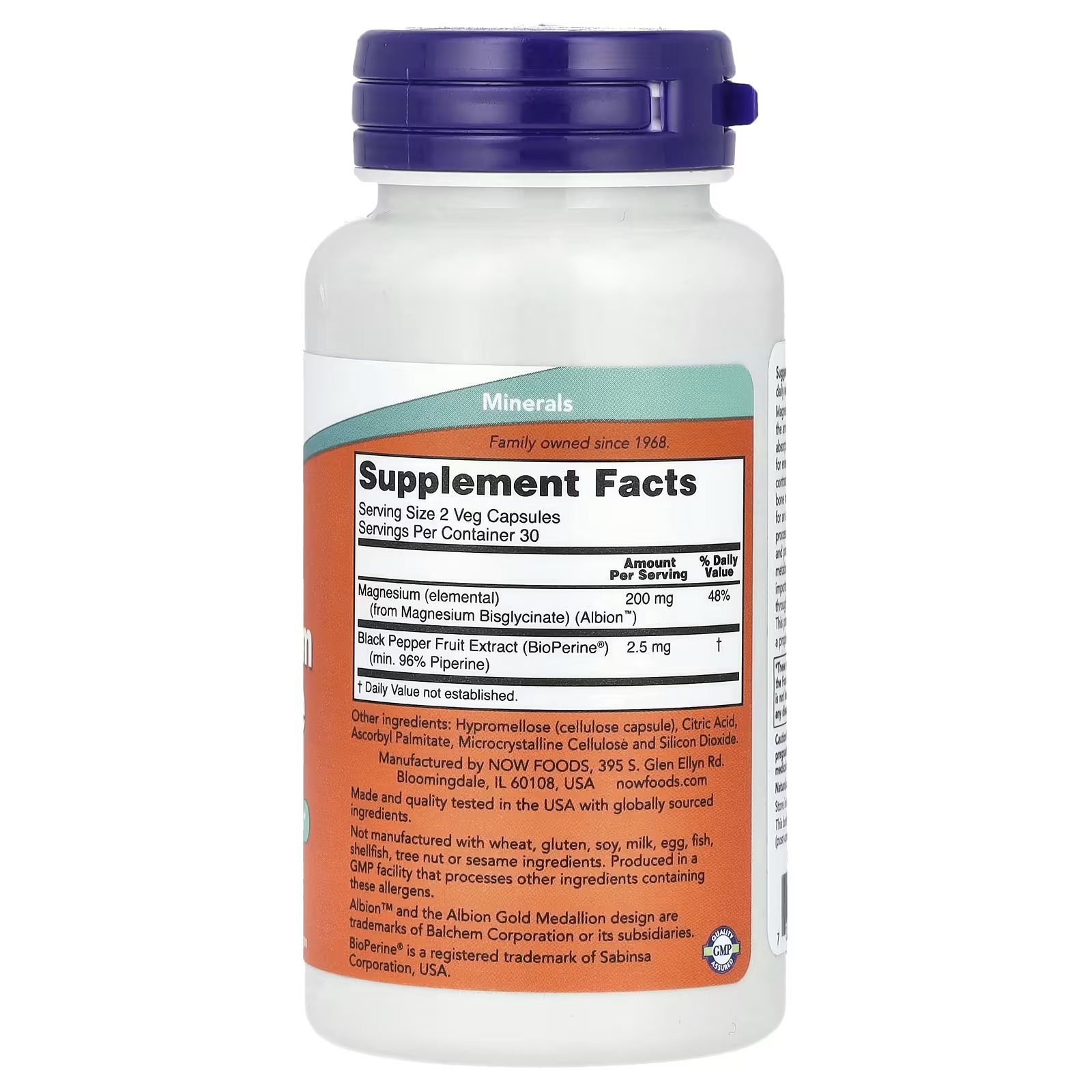 NOW Magnesium Glycinate Supplement Facts – 200mg Elemental Magnesium Bisglycinate, 2.5mg BioPerine, 30 Servings, Non-GMO Veg Capsules by NOW Foods
