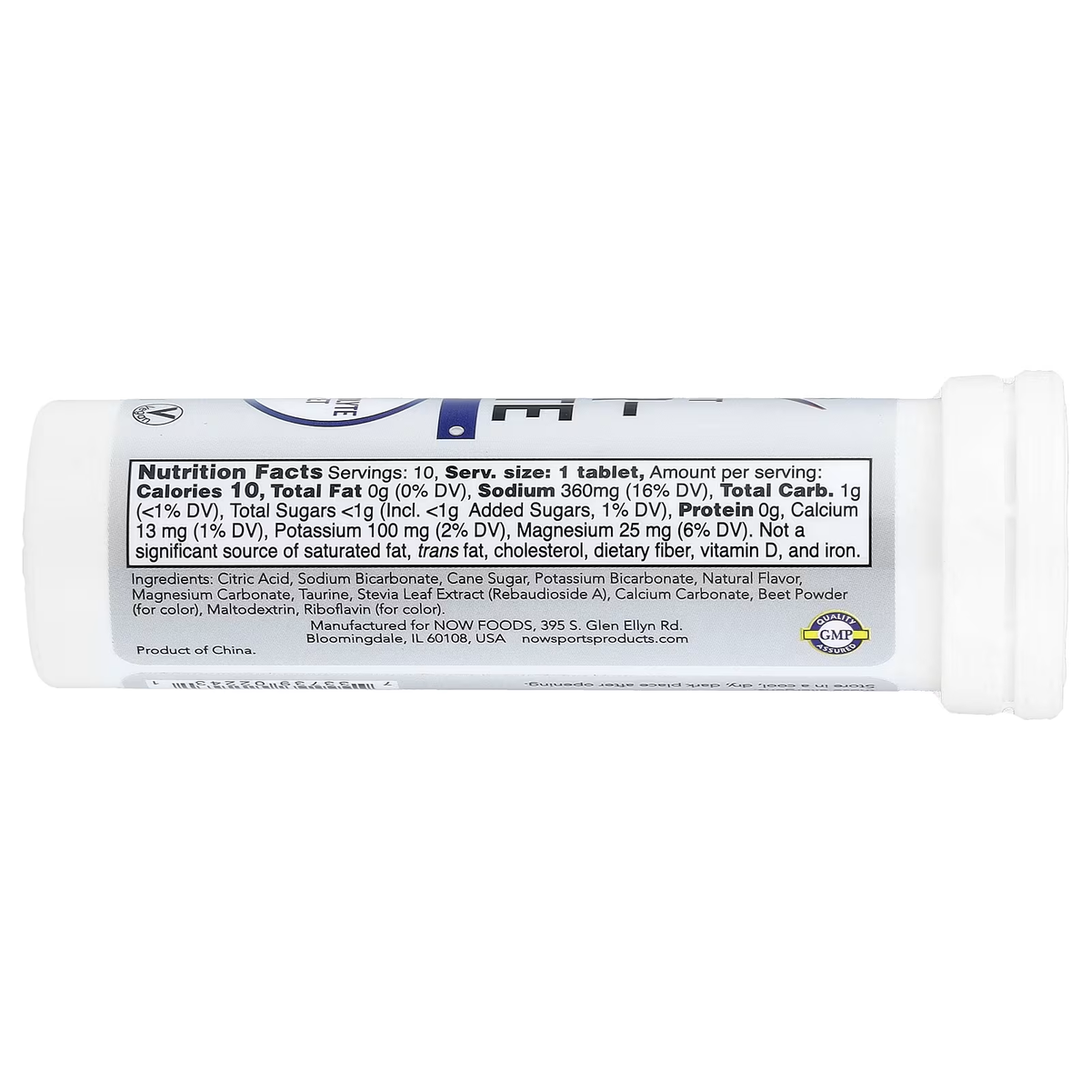 Calories: 10 per tablet
Sodium: 360mg (16% DV)
Potassium: 100mg (2% DV)
Magnesium: 25mg (6% DV)
Calcium: 13mg (1% DV)
Full ingredient list and manufacturer details included