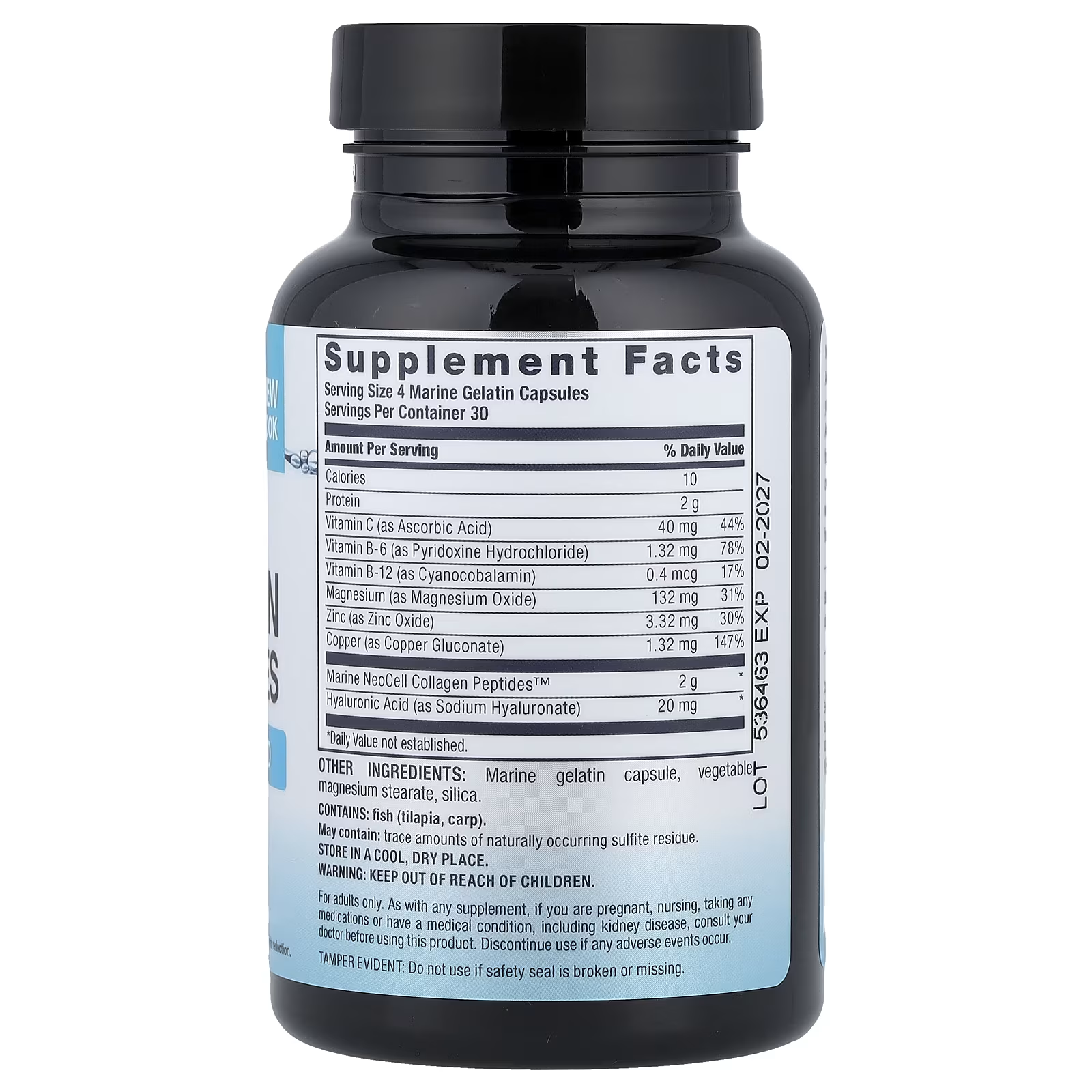 NeoCell Marine Collagen Peptides Supplement Facts - 2g Collagen, Hyaluronic Acid 20mg, Vitamin C B6 B12 Zinc Magnesium - 120 Capsules 30 Servings - docxora.com Pakistan