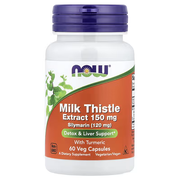 NOW Foods Milk Thistle Extract 150mg Silymarin 120mg with Turmeric - 60 Veg Capsules for Detox and Liver Support