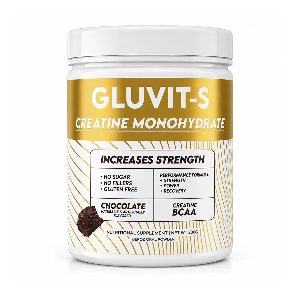 Gluvit-S Creatine Monohydrate with BCAA 200g – Increases Strength, Power & Recovery – No Sugar, No Fillers, Gluten Free – Chocolate Flavour – Beroz Oral Powder – docxora.com Pakistan