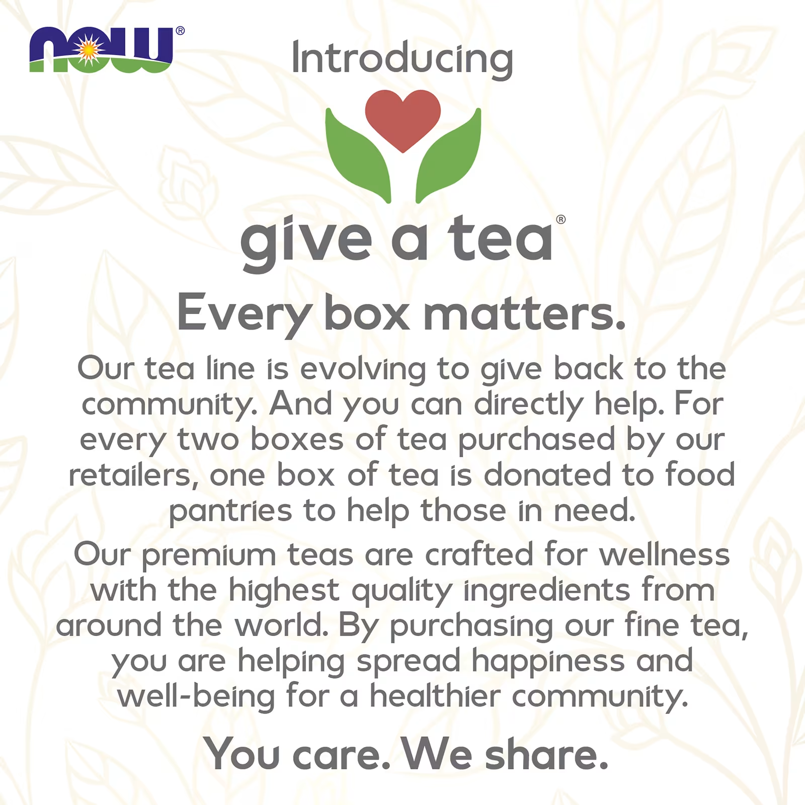 NOW Foods Give a Tea Program - Every Box Matters Organic Matcha Green Tea Powder Community Donation Initiative - Docxora Pakistan