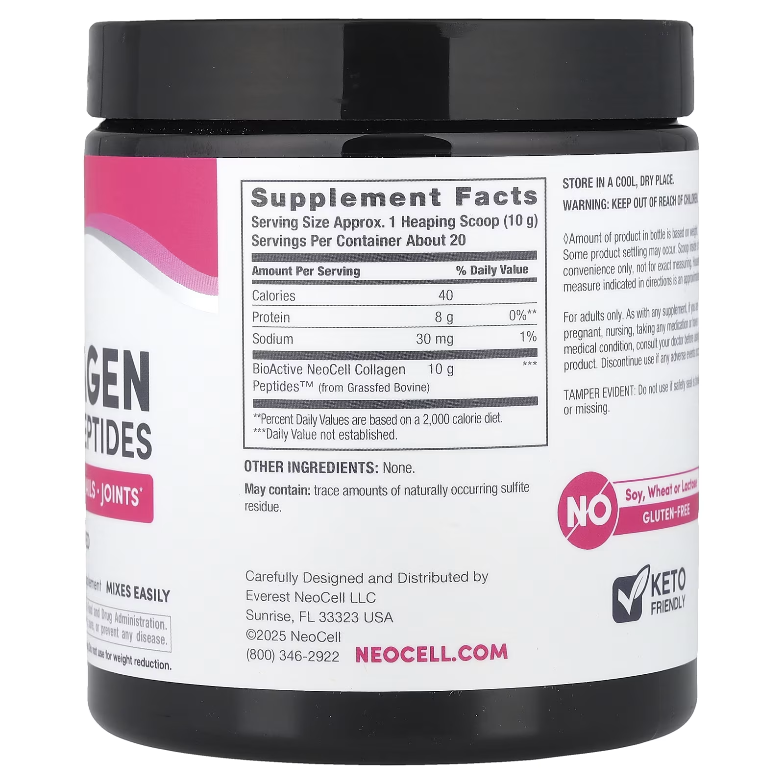 NeoCell Grassfed Collagen Peptides Supplement Facts – 10g BioActive Collagen per Serving, Gluten-Free, Keto Friendly, No Soy or Wheat