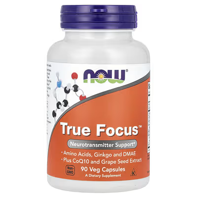 NOW True Focus™ 90 Veg Capsules - Neurotransmitter Support with Amino Acids, Ginkgo, DMAE, CoQ10 and Grape Seed Extract - Non-GMO, 90 Veg Capsules by NOW Foods USA