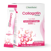 Nutrifactor Collagatin Powder Type 1 & 3 Hydrolyzed Collagen 6000mg Vanilla Flavour 30 Sachets – For Skin, Hair, Nails & Joint Health, available at docxora.com Pakistan