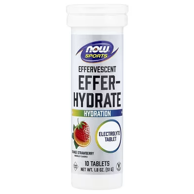 NOW Foods Sports Effer-Hydrate Effervescent Electrolyte Tablet Orange Strawberry 10 Tablets - Hydration Support for Active Lifestyle