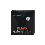 Front of Klimax Extasy Plus 2-pack of premium condoms, available at docxora.com Pakistan