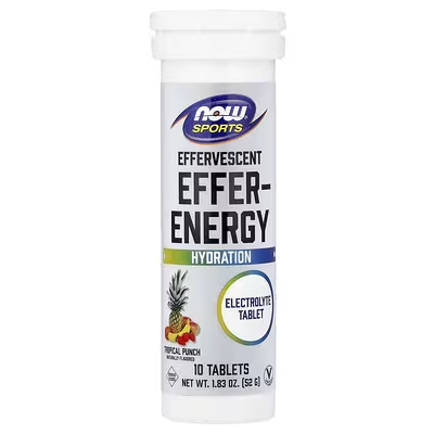 NOW Foods Sports Effer-Energy Effervescent Electrolyte Tablet Tropical Punch 10 Tablets 1.83oz - Energy and Hydration Support for Athletes